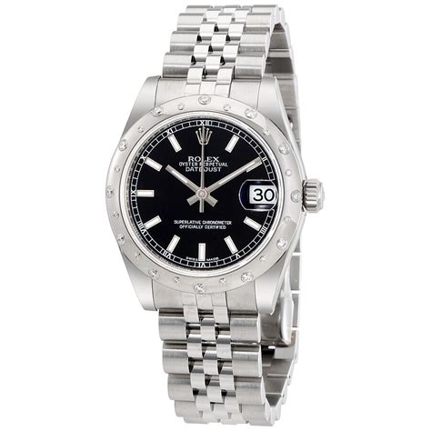 ladies rolex oyster perpetual black dial date jubilee|rolex oyster steel watch.